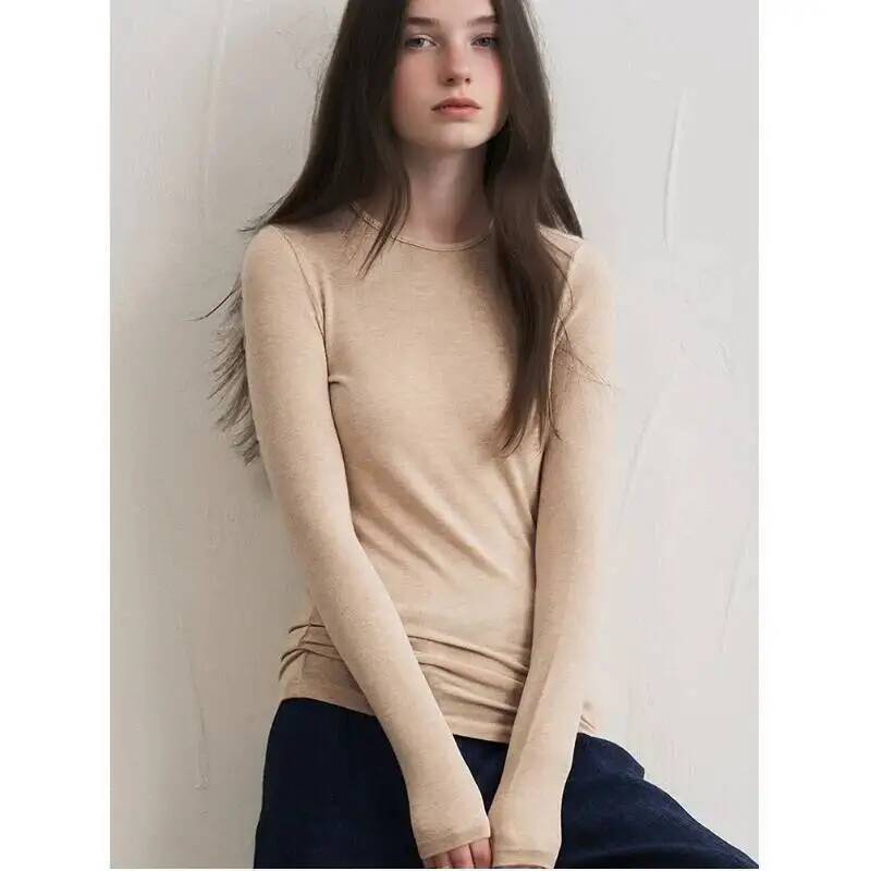 T-Shirts - 여성 캐시미어 혼합 긴소매 상의 가을