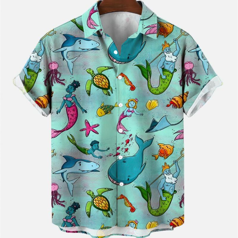 하와이안 남성 빈티지 여름 반팔 셔츠, 프린트 인어 패 - Vintage Hawaiian Floral Shirt 리뷰 및 가격